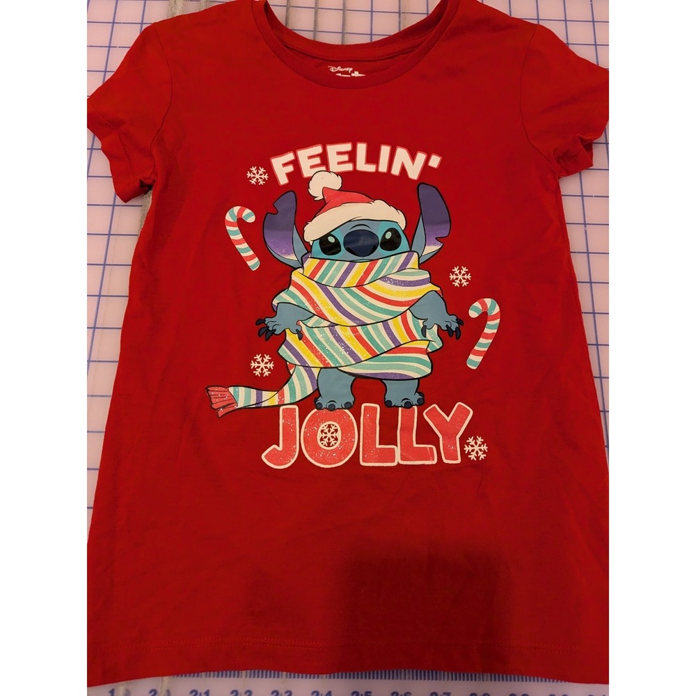 Disney Christmas Stitch Feelin‎ Jolly Kids' T-Shirt, Size L 10-12, Red
